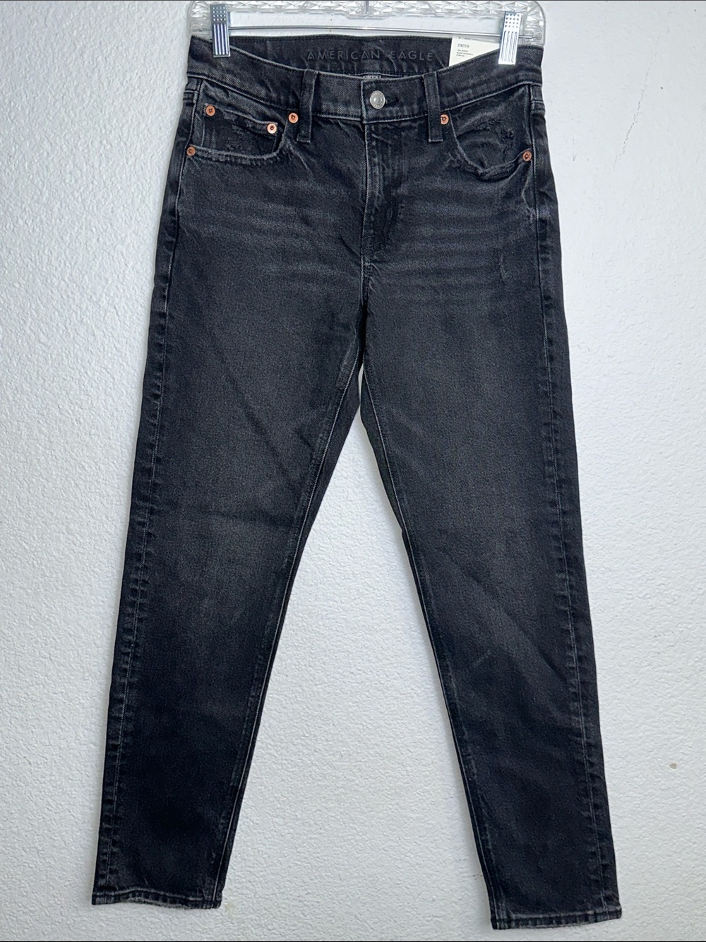 NEW American Eagle 90s Skinny Jeans Black Charcoal High Rise Womens 2 Short